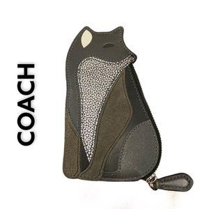 coach gray black fox coin purse wallet